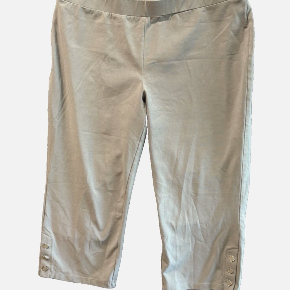 Susan Graver Weekend Knit Pull-On Ankle Capri Pants Cute White LP Plus Size